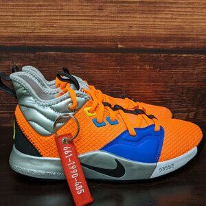Nike PG 3 GS NASA Boys Kids 4Y, Women's 5.5 Orange Silver Shoes CI8973-800